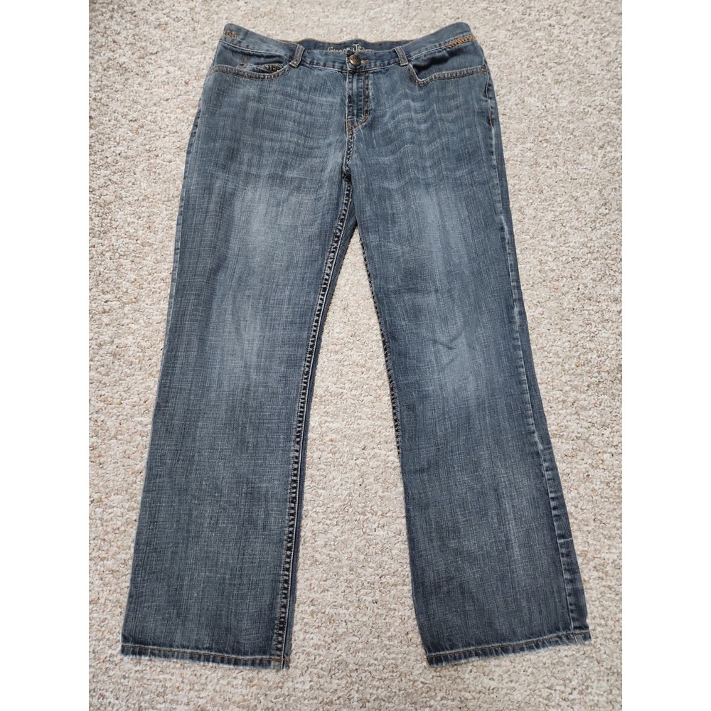 Guess Men's 38x32 Straight Bootcut Back Flap Pockets Whiskering Distress